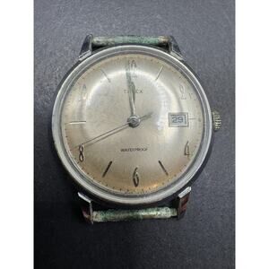 Vintage Timex Marlin Mens 1964 Hand Wind Date Watch Silver Tone 30mm No Band
